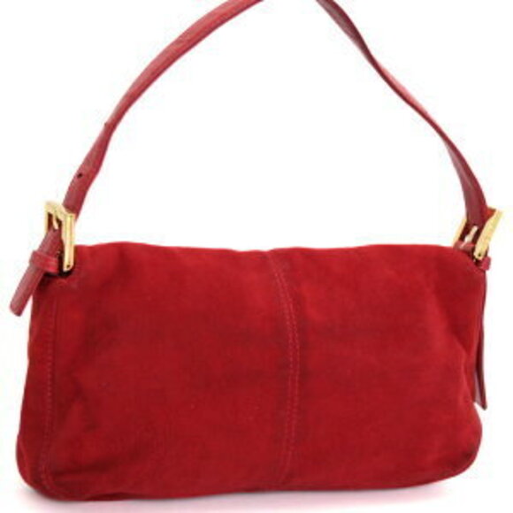 Fendi Mamma Bucket Shoulder Bag Red Suede - Picture 2 of 6